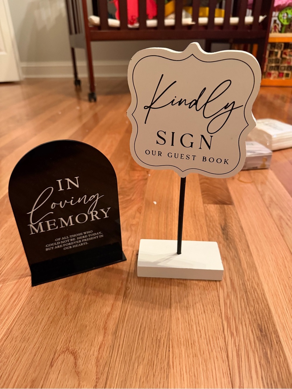 Kindly Sign Our Guest Book - White and Black Wedding Sign Set with black memory